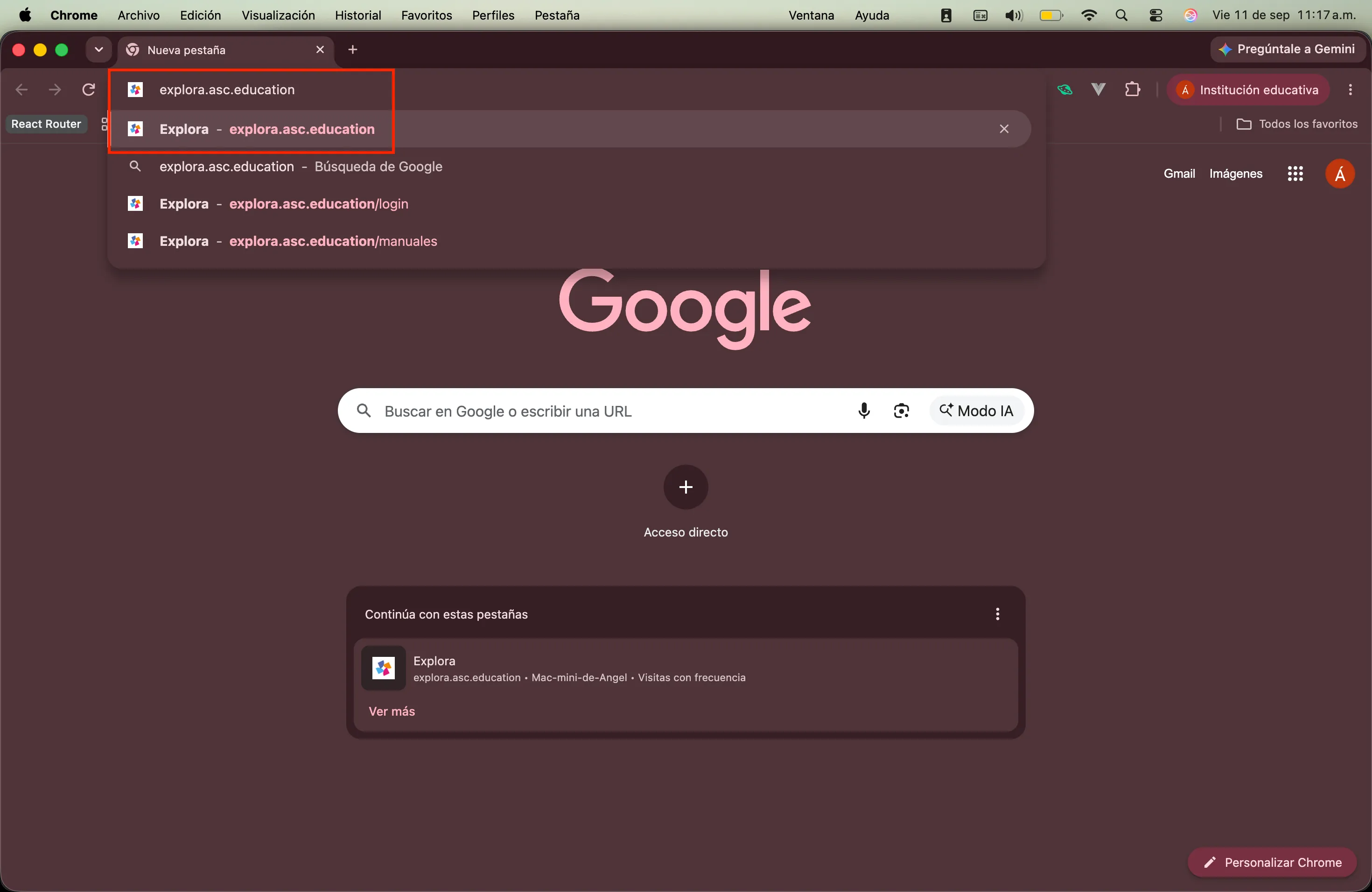 Abrir la dirección de la aplicación — Explora en macOS con Google Chrome