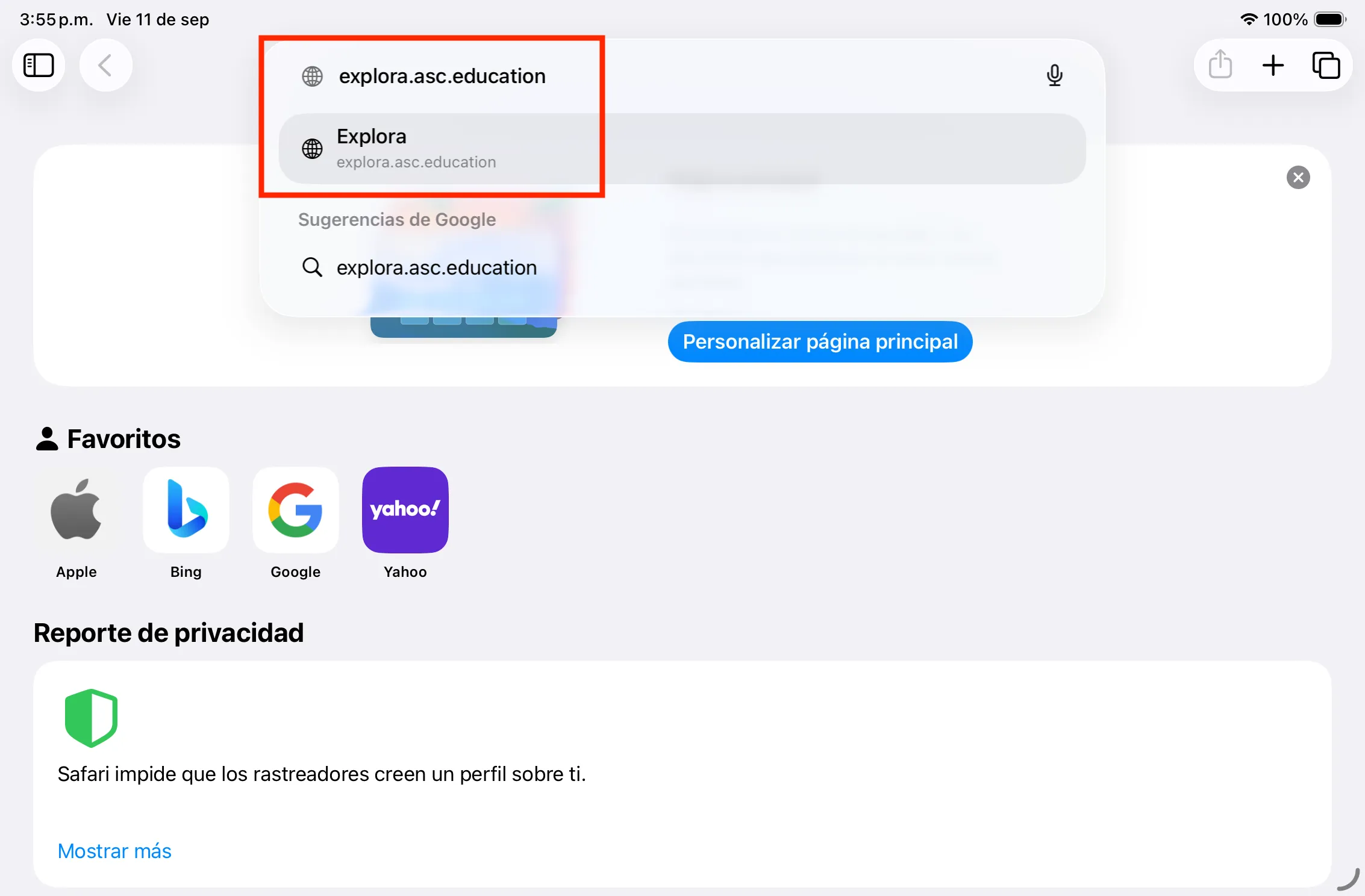 Abrir la dirección de la aplicación — Explora en iOS / iPadOS con Safari