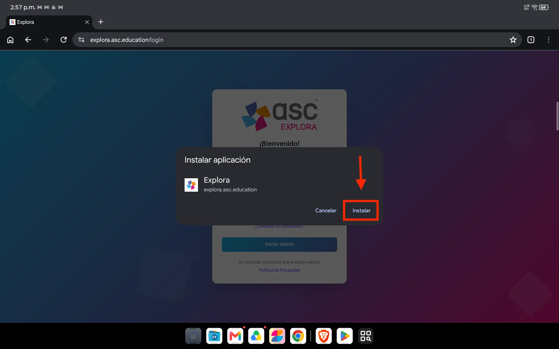 Confirmar la instalación — Explora en Android con Google Chrome
