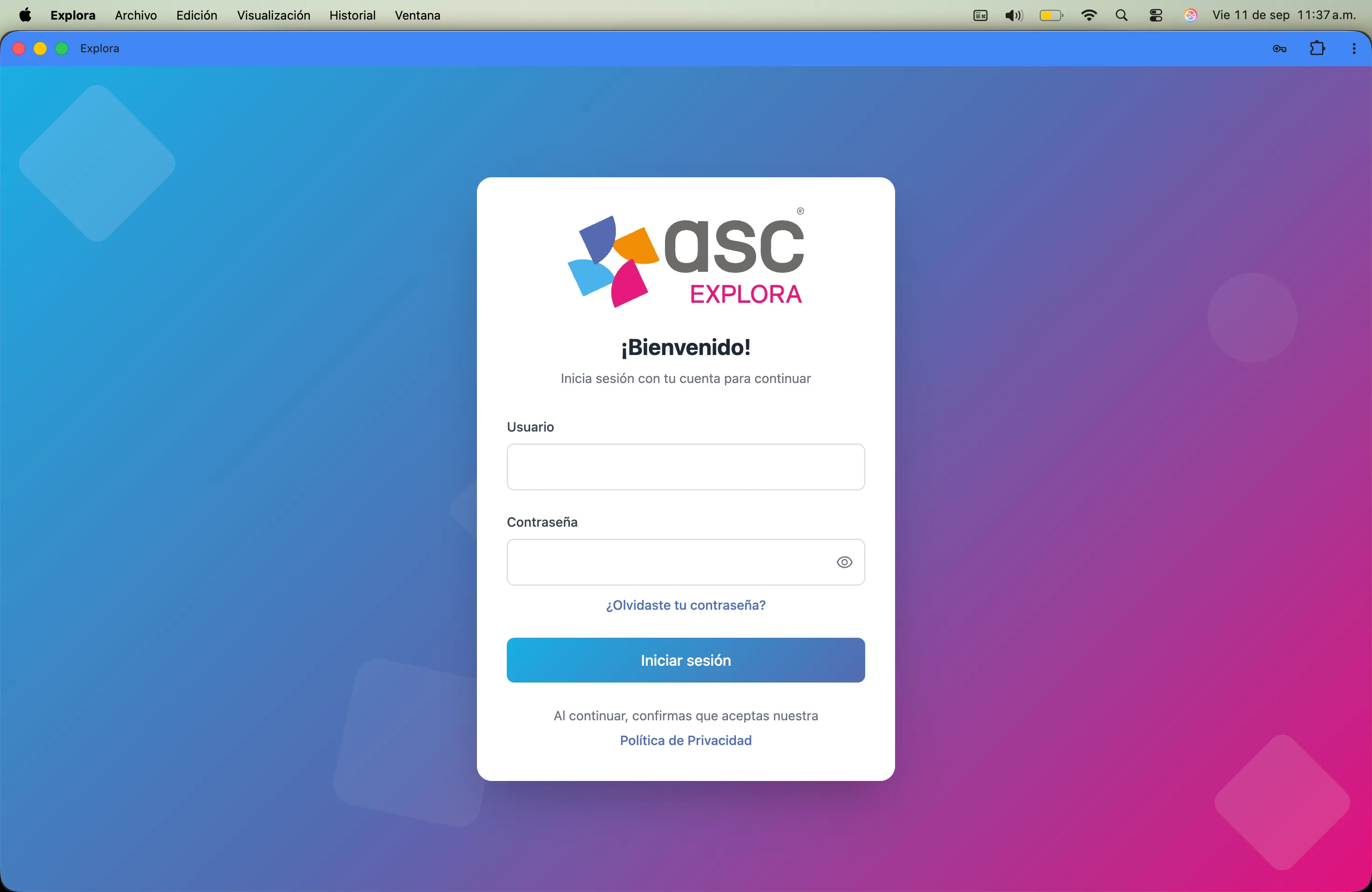 Iniciar sesión y descargar los contenidos — Explora en macOS con Google Chrome
