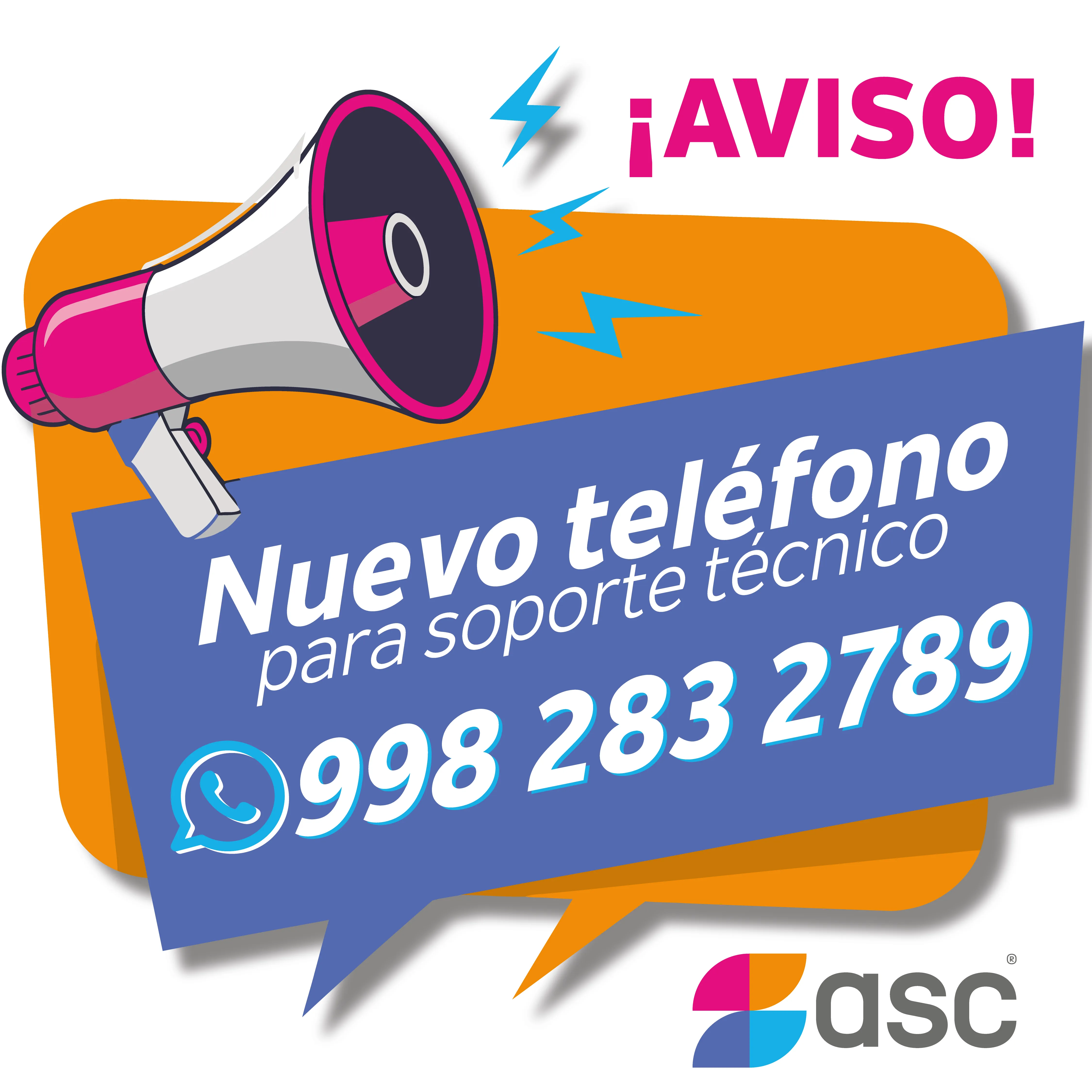 Aviso: Nuevo teléfono para soporte técnico 998 283 2789