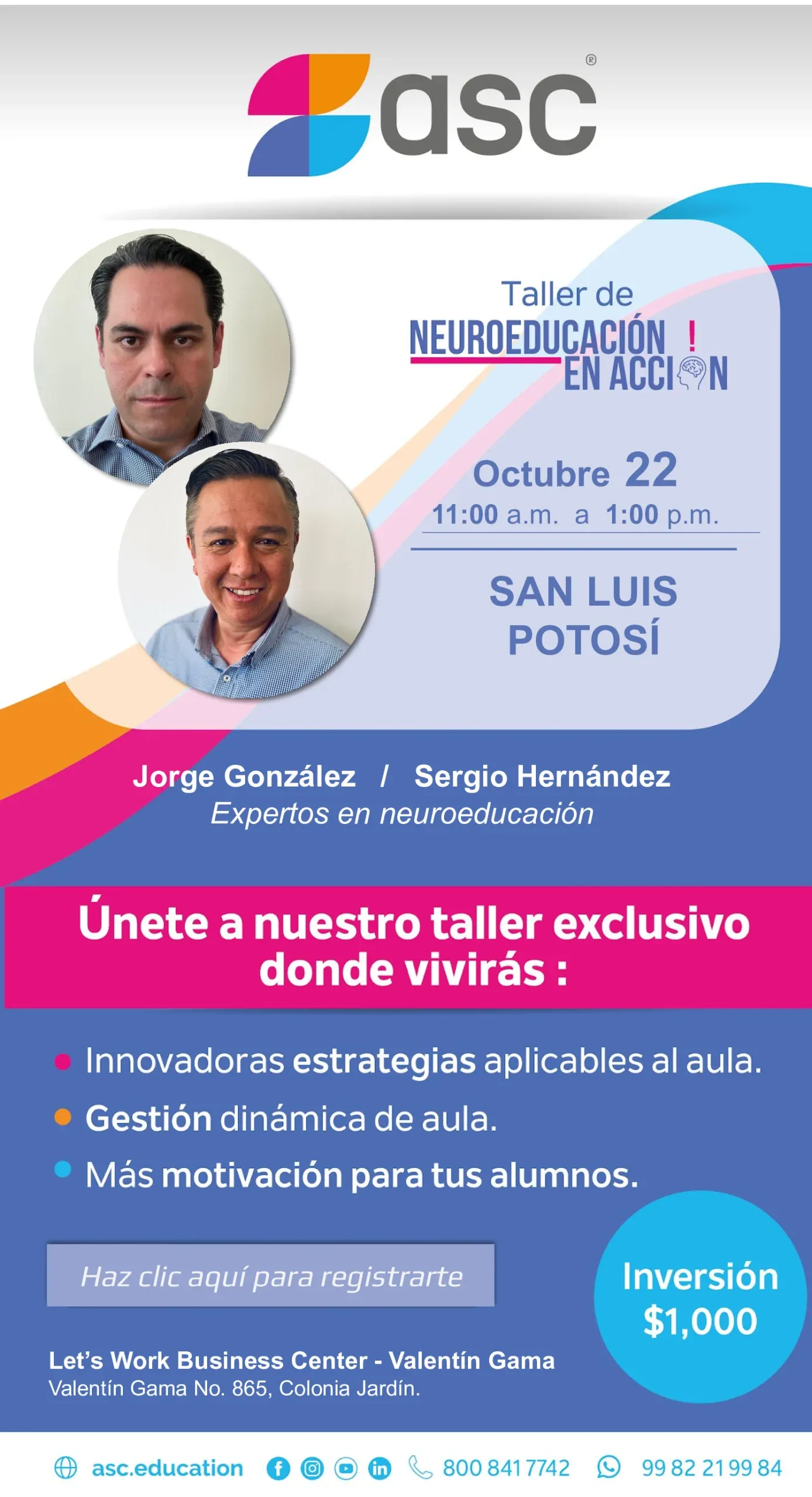 Flyer del evento Taller de neuroeducación en acción